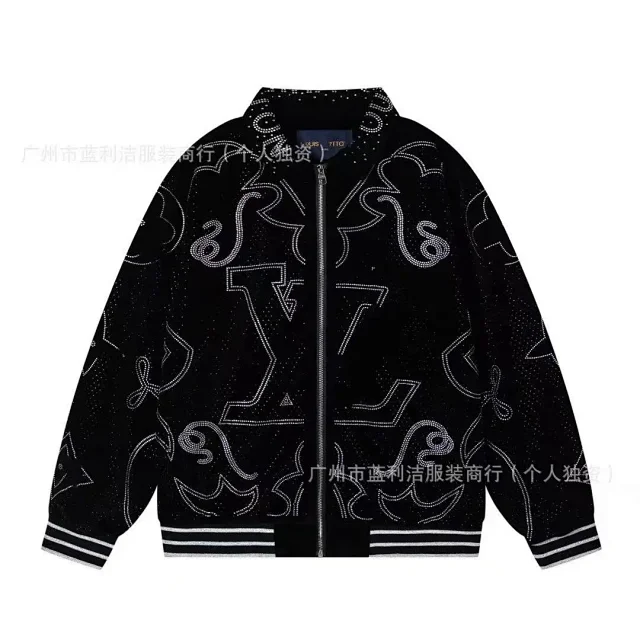 Lv DG Balenciaga Gucci rhinestone baseball jacket -3