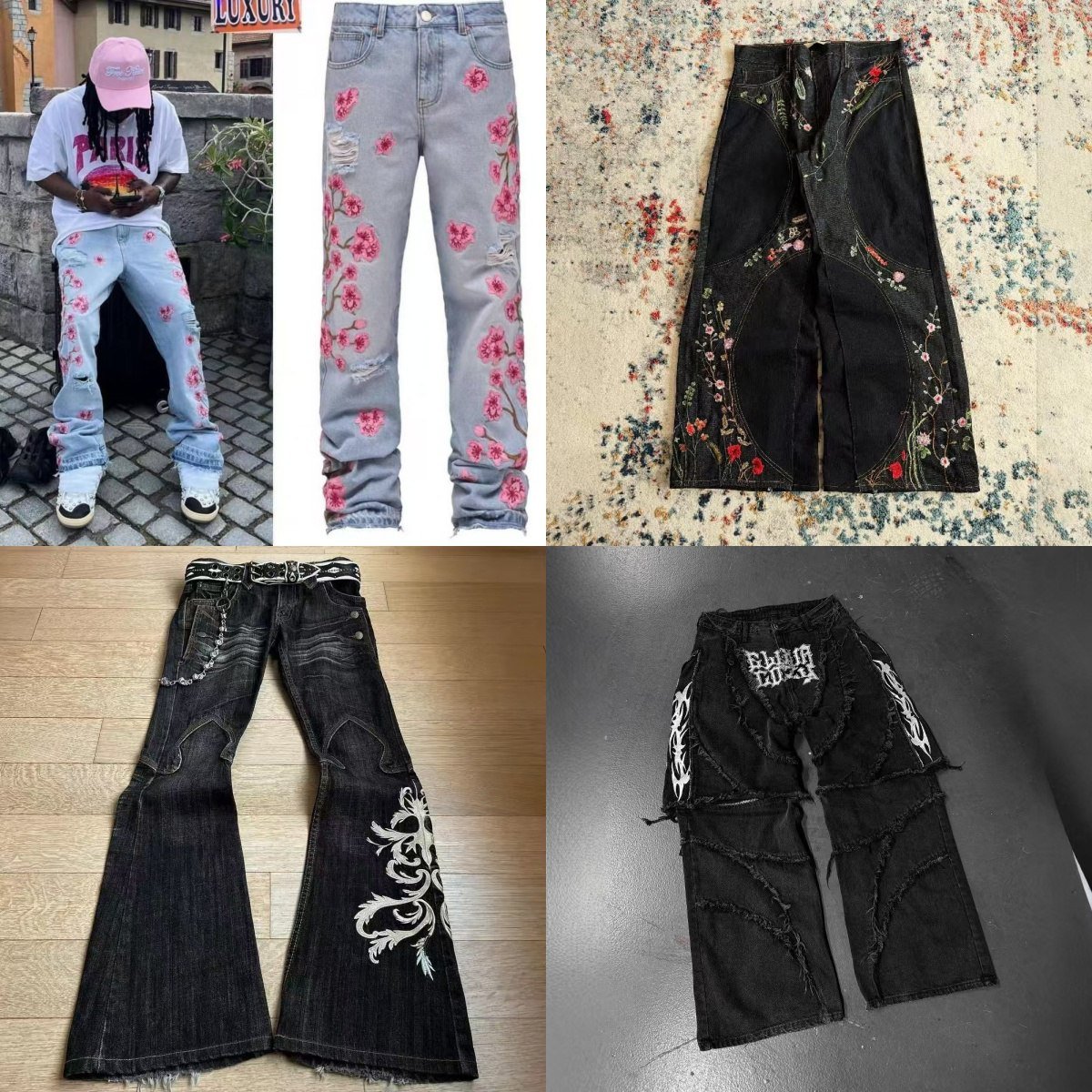 Embroidered patchwork jeans  -2
